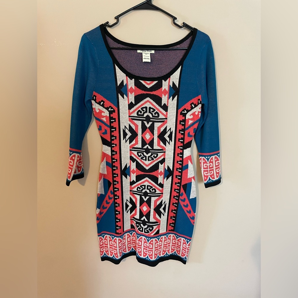 Aztec print mini dress.